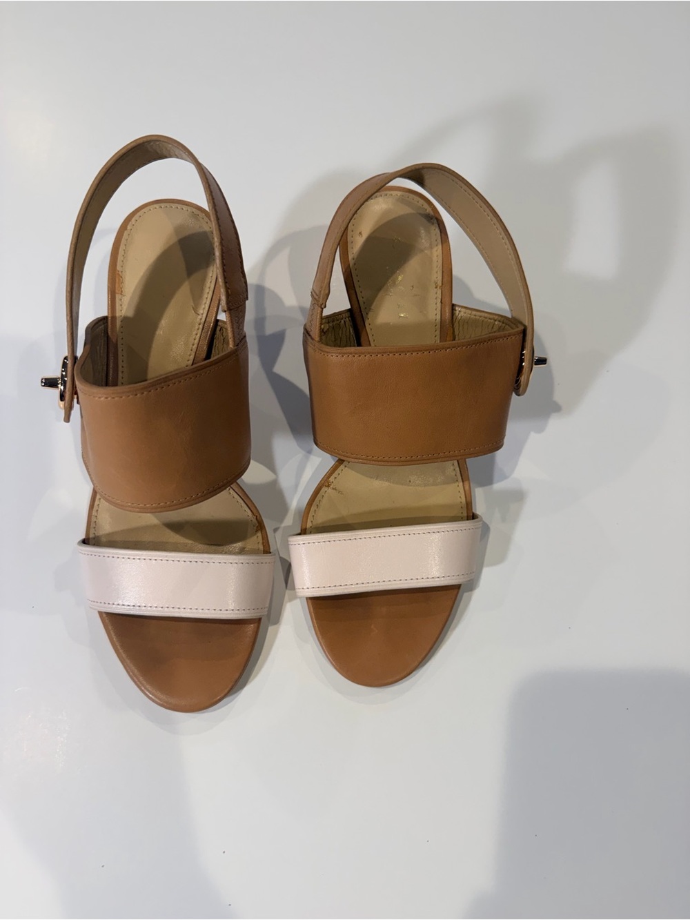 Coach Two-Tone Leather Slingback Sandals in Tan and Light Pink